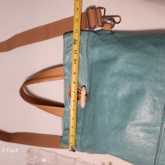 Maurizio Taiuti Blue and Tan Tote Bag with Leather Accents, Replacement Strap - Picture 9 of 16